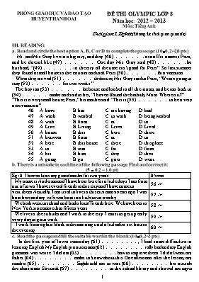 Đề thi olympic môn Tiếng Anh Lớp 8 - Năm học 2012-2013 - Phòng GD & ĐT Thanh Oai (Có đáp án)
